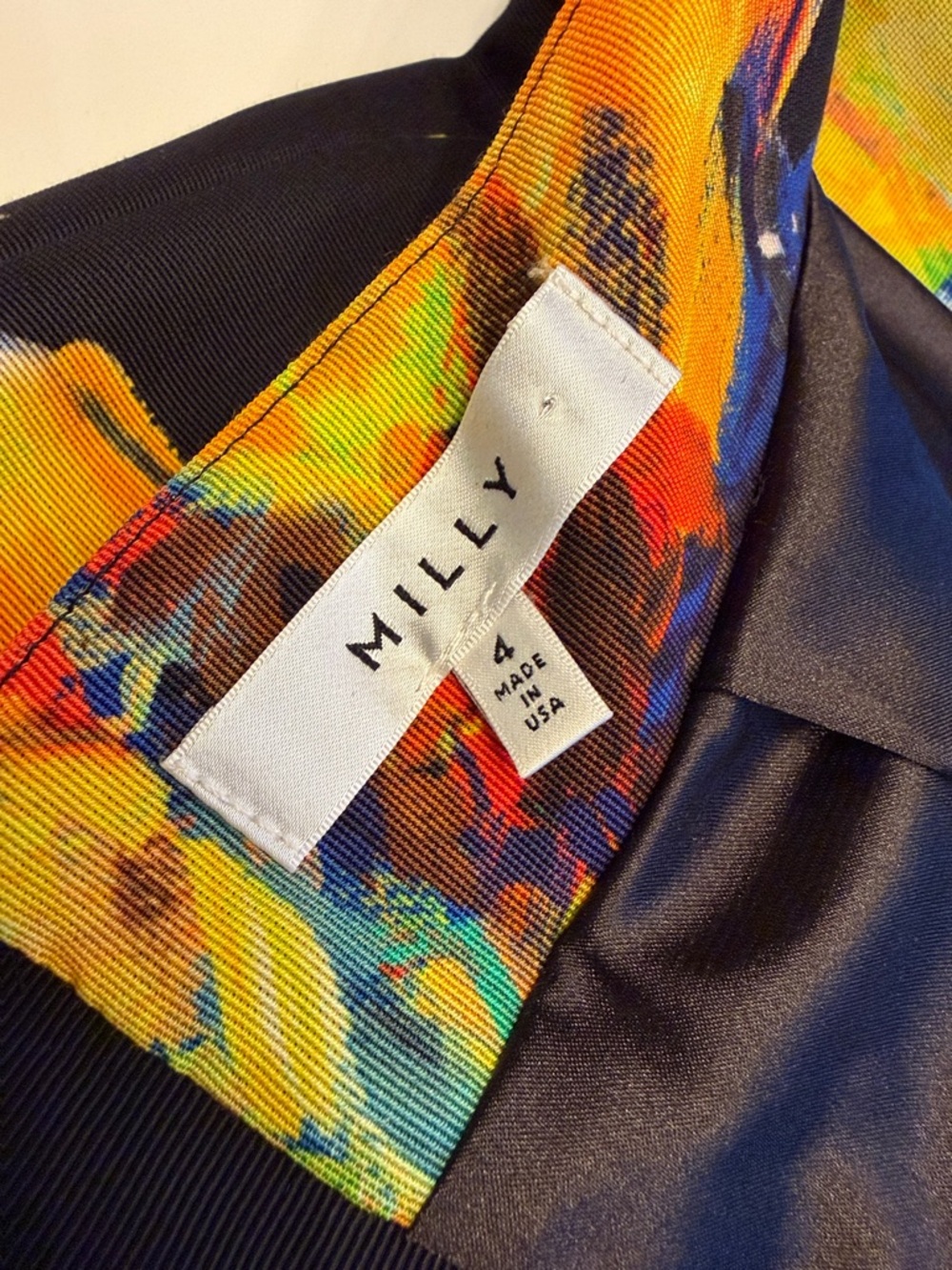 Milly Black Floral A-Line Midi Skirt with Yellow & Blue Brushstroke Print - Picture 5 of 8